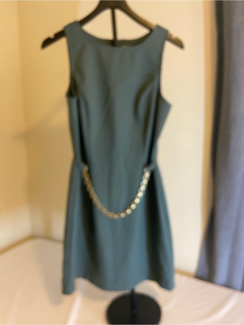 Sleeveless Forest Green Dress with Gold Chain Accent Vintage